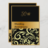 élégante carte 50e anniversaire de mariage en or n (Devant / Derrière)