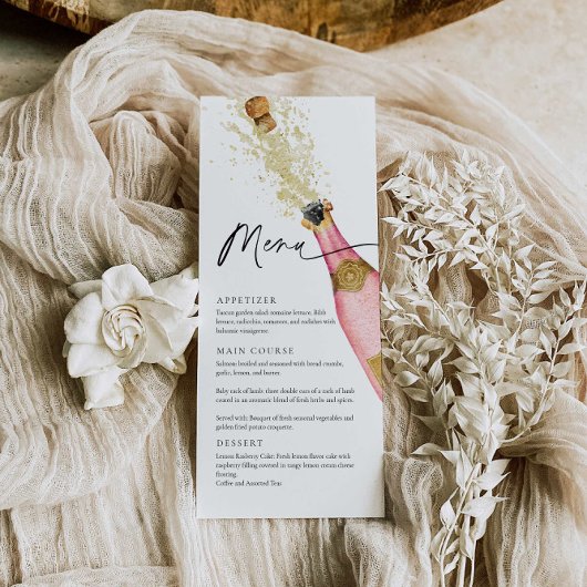 Elégante carte à thème Champagne Rose