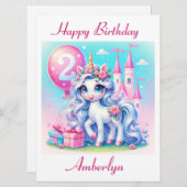 Élégante Carte Anniversaire Unicorn 2 Ans (Devant / Derrière)