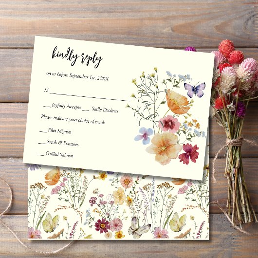 Elégante carte Boho RSVP Fleur sauvage