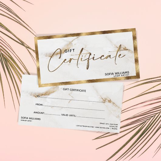 Elégante carte cadeau certificat de marbre or