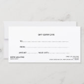 Elégante carte cadeau certificat or moderne (Dos)