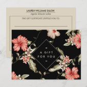 Elégante carte cadeau de modèle floral noir et or (Devant / Derrière)