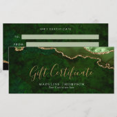 Élégante carte cadeau Green Agate certificat cadea (Devant / Derrière)