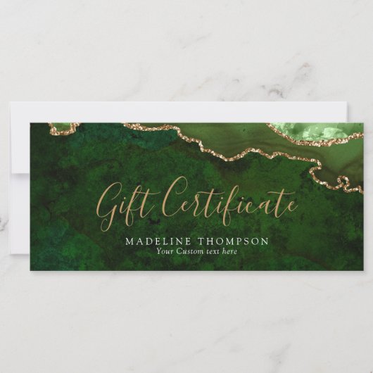 Élégante carte cadeau Green Agate certificat cadea (Devant)