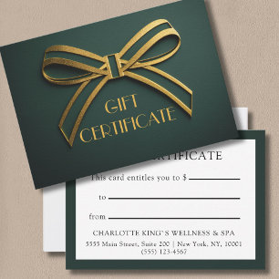 Élégante carte cadeau Green & Gold Ribbon