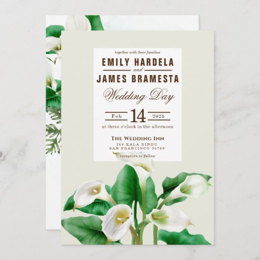 Elégante carte Cala Lily Budget Faire-part de mari (Devant / Derrière)