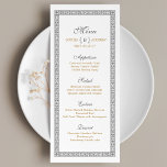 Elégante carte classique classique classique de me<br><div class="desc">La carte de menu de mariage vintage présente un cadre vintage rustique décoratif avec monogramme de couleur gris et or neutre, et un motif vintage sur le dos, élégant et classique, idéal pour les mariages vintage, mariage classique et mariage à l'ancienne ! Voir toutes les pièces correspondantes de la collection...</div>