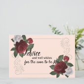 Elégante carte conseil Bourgogne et Fleurs roses (Debout devant)