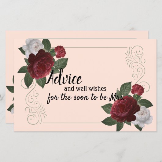 Elégante carte conseil Bourgogne et Fleurs roses (Devant / Derrière)