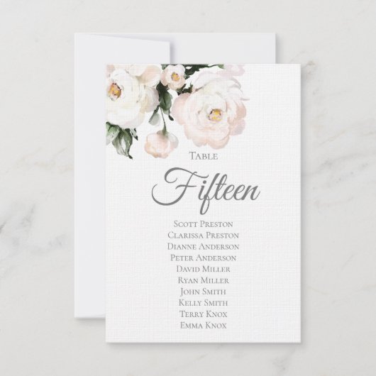 Elégante carte d'affectation de table de Mariage F (Devant)