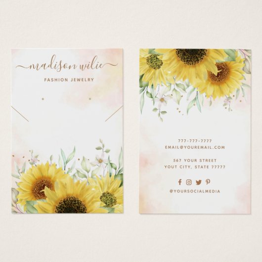 Élégante carte d'affichage de bijoux de tournesol (Devant & derrière)