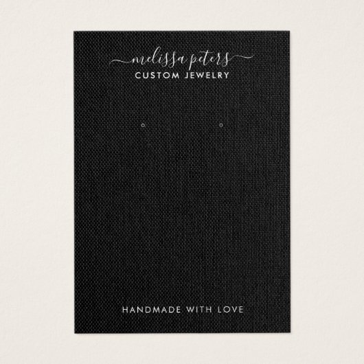Élégante carte d'affichage de bijoux en lin noir (Devant)
