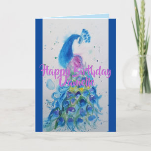 Elégante carte d'anniversaire bleu Peacock