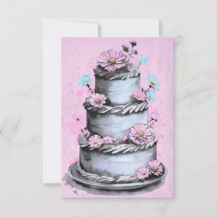 Elégante carte d'anniversaire de gâteau aux fleurs