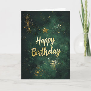 Elégante carte d'anniversaire Green & Faux Gold