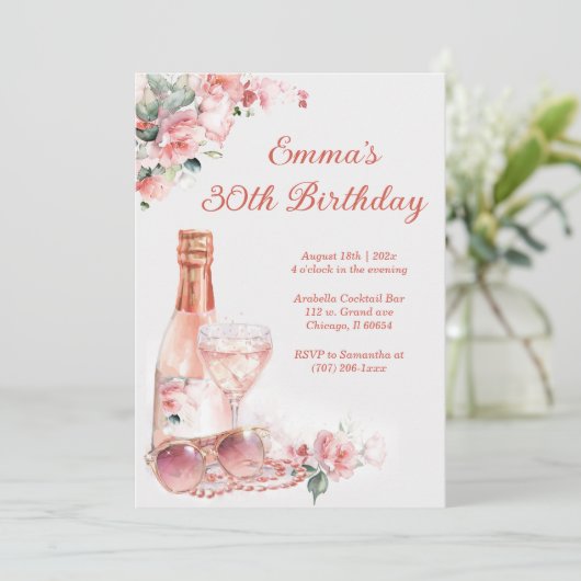 Elégante carte d'anniversaire rose 30e pour femmes (Debout devant)