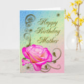 Elégante carte d'anniversaire rose pour mère (Fleur jaune)