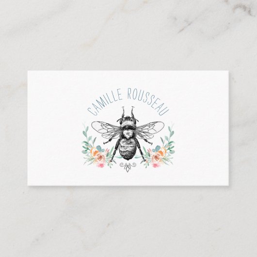 Elégante carte d'appel florale d'abeille (Devant)