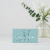 Elégante carte d'appel Monogram Blue maman (Debout devant)