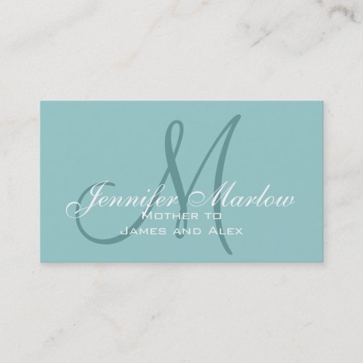 Elégante carte d'appel Monogram Blue maman (Devant)