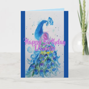 Elégante Carte d'Aquarelle Bleue Peacock