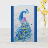 Elégante Carte d'Aquarelle Bleue Peacock (Fleur jaune)
