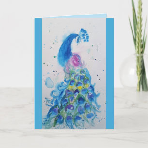Elégante Carte d'Aquarelle Bleue Peacock