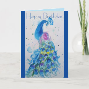 Elégante Carte d'Aquarelle Bleue Peacock