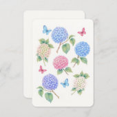 Elégante carte d'aquarelle Hydrangea et Papillon (Devant / Derrière)