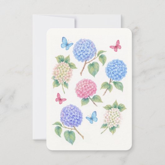 Elégante carte d'aquarelle Hydrangea et Papillon (Devant)