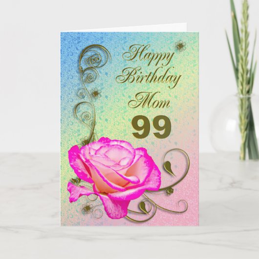 Elégante carte de 99e anniversaire rose pour maman (Devant)