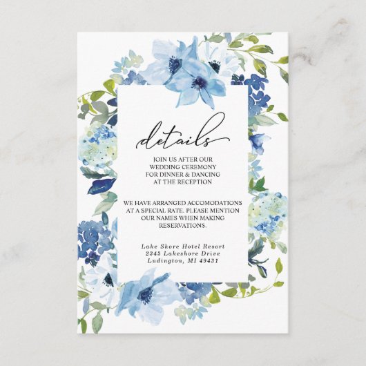 Elégante carte de boîtier Mariage bleu floral Dust (Devant)