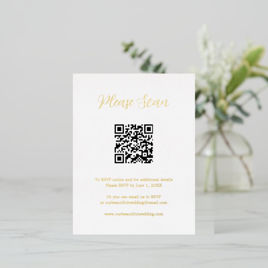 Elégante carte de boîtier Mariage de code QR Gold  (Debout devant)