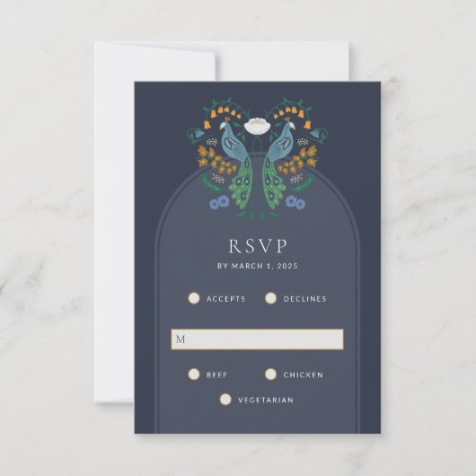 Elégante carte de boîtier RSVP Art Déco avec repas (Devant)