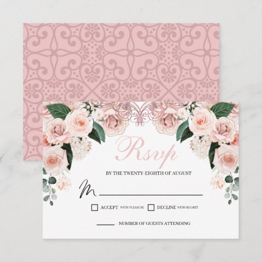 Élégante carte de boîtier RSVP couleur rose vif (Devant / Derrière)