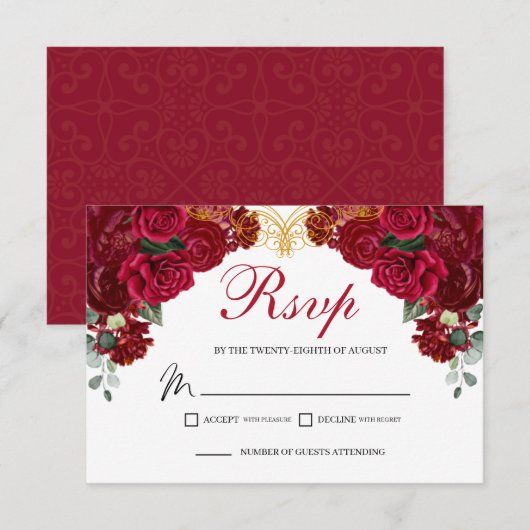 Élégante carte de boîtier RSVP Floral Rouge (Devant / Derrière)