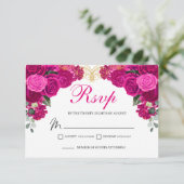 Elégante carte de boîtier RSVP Fuchsia Gold Floral (Debout devant)