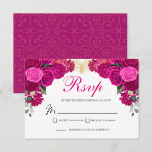 Elégante carte de boîtier RSVP Fuchsia Gold Floral