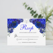 Elégante carte de boîtier RSVP Royal Blue Floral (Debout devant)