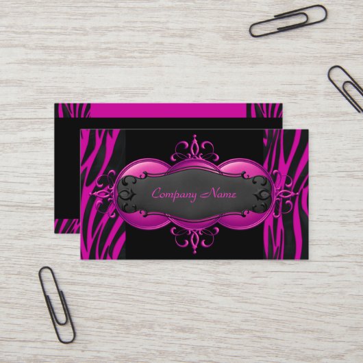 Elégante carte de boutique Zebra Hot Pink Black (Devant/Arrière en situation)