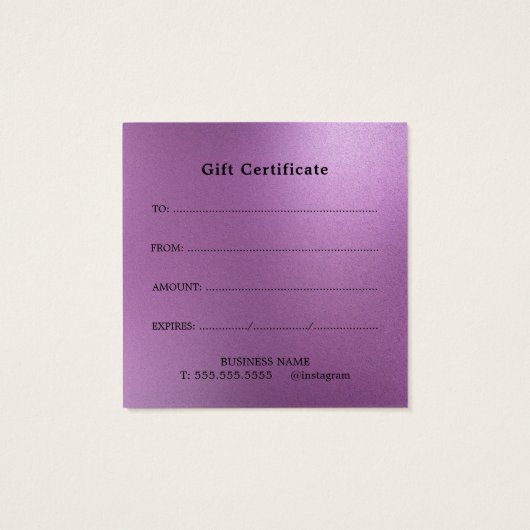 Elégante Carte de Certificat Cadeau Salon De Beaut (Dos)