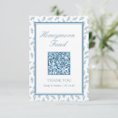 Elégante carte de code QR Mariage Blue Honeymoon F (Debout devant)