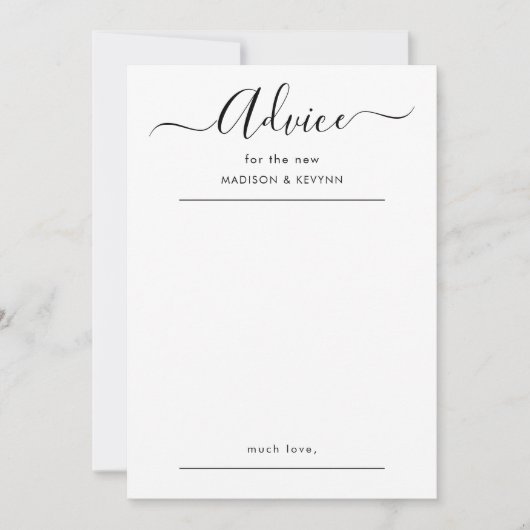 Elégante carte de conseil Mariage de script noir (Devant)