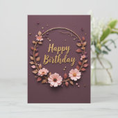 Élégante carte de couronne d'anniversaire florale (Debout devant)