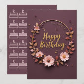 Élégante carte de couronne d'anniversaire florale (Devant / Derrière)