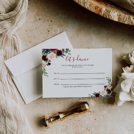 Elégante carte de demande de chansons florales col