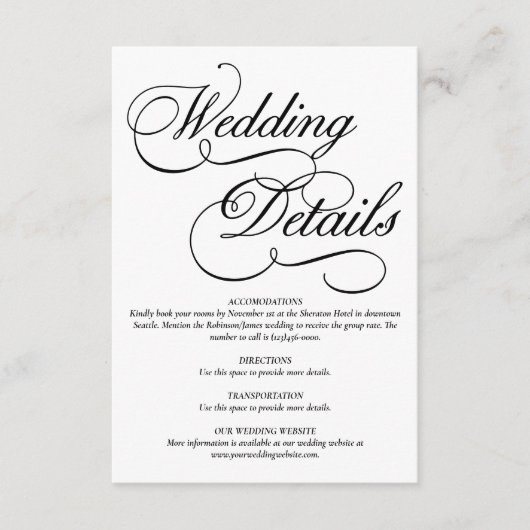 Elégante carte de détails de Mariage blanc (Devant)