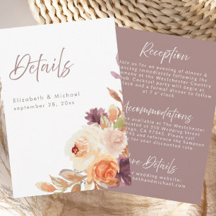 Elégante carte de détails de Mariage Floral Automn
