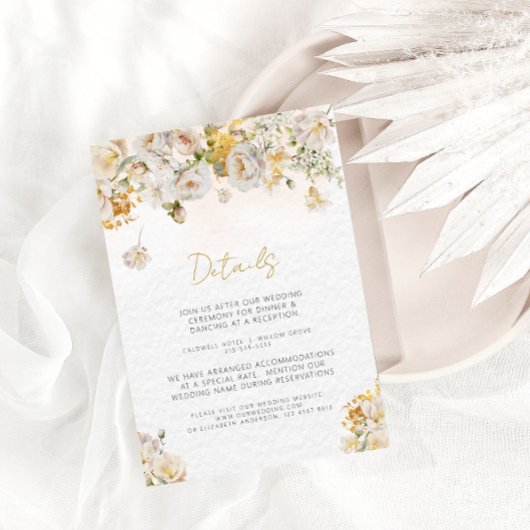 Elégante carte de détails de Mariage Floral Gold B